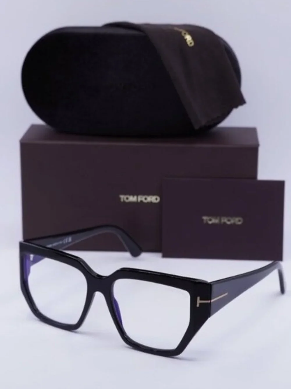 Tom Ford FT5951-B 001 Square Eyeglasses 54mm - Shiny Black/Blue Light block